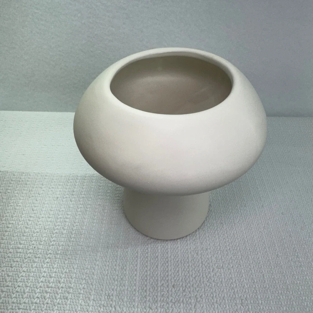 Mushroom Ivory Ceramic‎ Vase Modern Sculptural Decor Abstract Cutout Art Pottery
